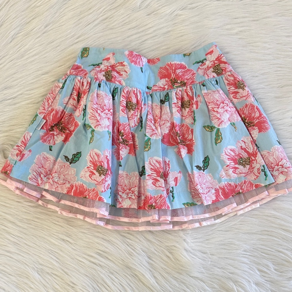 Gingersnaps Girls Skirt Floral Pink & Blue Design Trimmed Tulle Underlay Size 4
